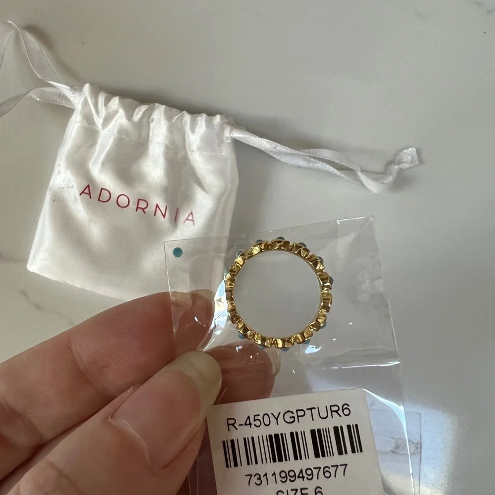 Adornia Gold-Tone Bezeled Beaded Eternity Band Ring Turquoise Size 6‎